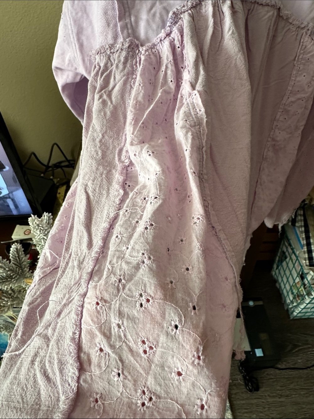 Light Lavender Hooded Pullover with Eyelet and Lightweight Cotton Tier Raw Seams - Picture 16 of 17
